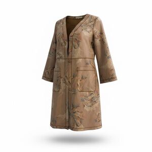 Solitaire brown faux suede Multicolor Floral-Patterned open Jacket